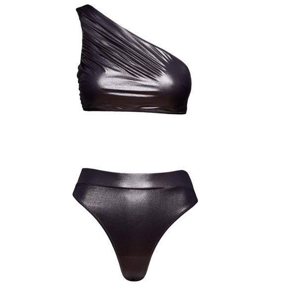 Nikki Beach Noire Metallic One-Shoulder Bikini Set - Picture 4 of 10